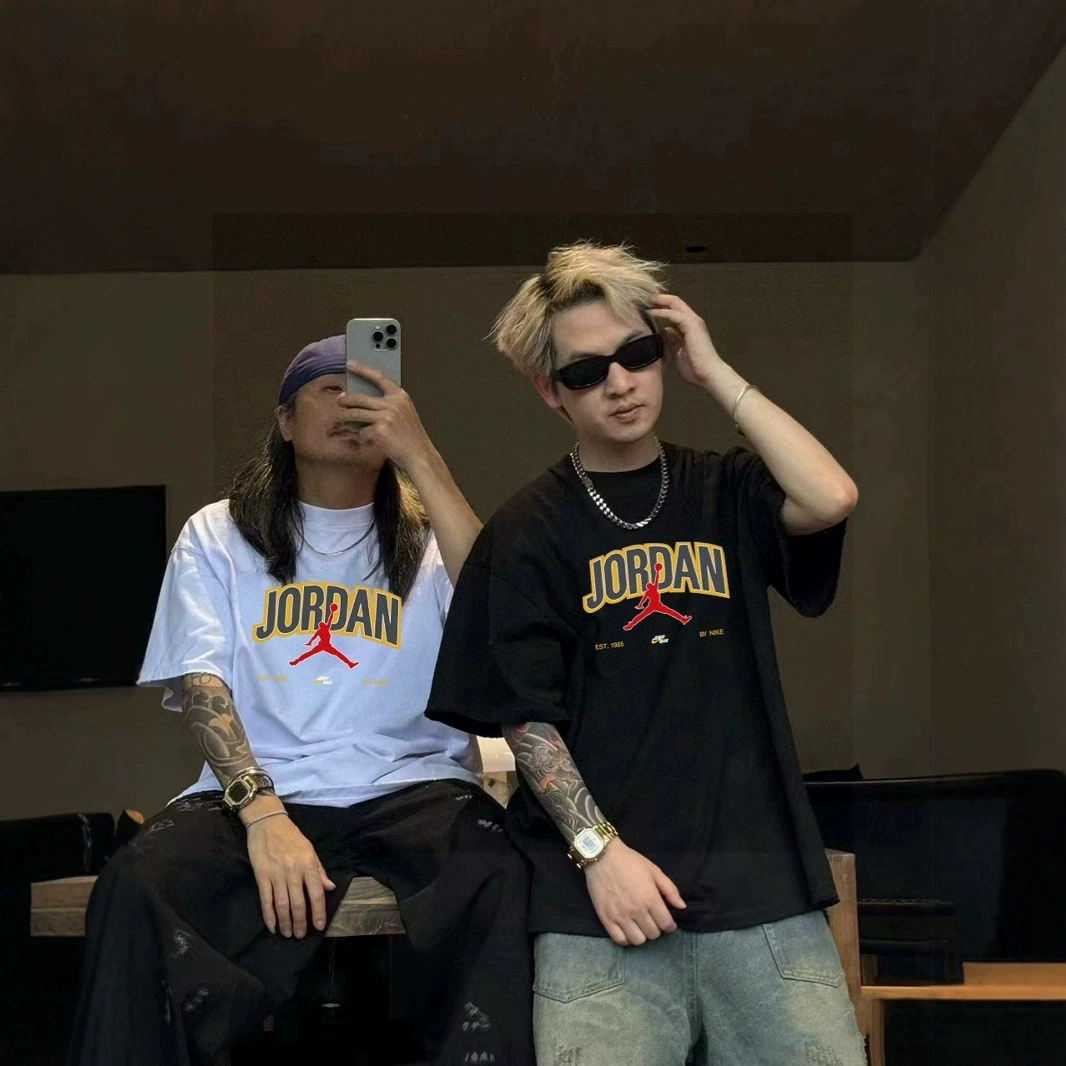 25 Summer Overseas Jordan Aj Men's Short Sleeve High Quality Flying Man Printed Letters Casual Couple Loose T-Shirt