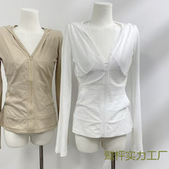 夏用薄手痩身竹綿フード付き日焼け止めジャケット、女性用アウターウェアジッパーカーディガン、長袖日焼け止めジャケット