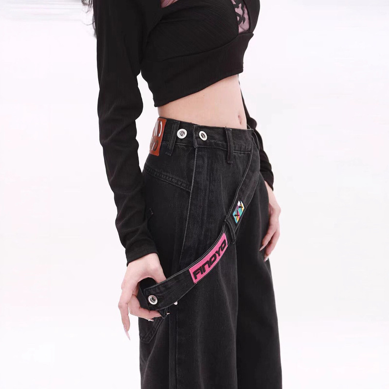 Plus Size Side Zipper Gradient Jeans for Women 2025 New American High Waist Straight Wide Leg Loose Pants Trendy