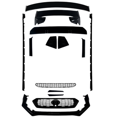 Big Surrounded VA front lip, front grille, side - full-body-kit-rear-spoiler-b-piano-black-2017-2021