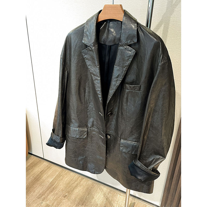 2025 Autumn and Winter Imported Semi-Tanned Suede Oversized Blazer Casual Genuine Leather Jacket for Women