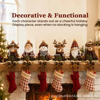 跨境Christmas Stocking Holder Shelf Sitters圣诞袜挂钩摆件