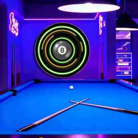 台球厅球面黑八挂画斯诺克桌球棋牌室KTV前台led发光霓虹灯装饰画