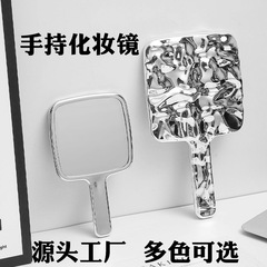 ins风简约电镀手持化妆镜便携镜子妆镜手柄镜大号随身化妆镜