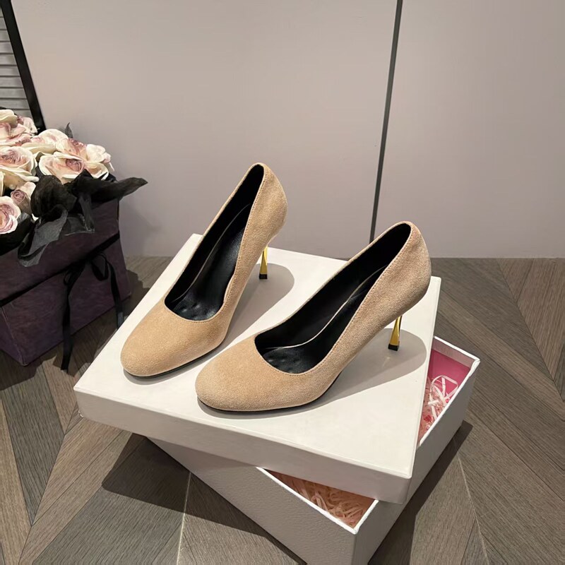 2026 Autumn/Winter New Retro Suede Round-Toe Faux Leather High Heels Fashionable Versatile Light Luxury Metal Heel Flats for Women 2026 Autumn/Winter New Retro Suede Round-Toe Faux Leather High Heels Fashionable Versatile Light Luxury Metal Heel Flats for Women