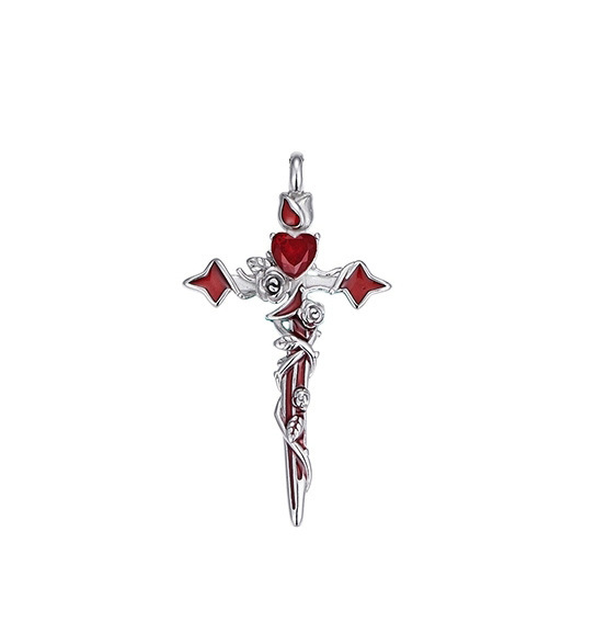 Thorn Rose Cross Necklace For Men, Personalized High-end Rhinestone Heart Collarbone Chain, Fashionable Versatile Flower_voghion.com