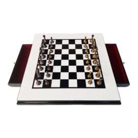 现货木制国制象棋高档钢琴漆棋盘套装抽屉款金属棋子实木国际象棋