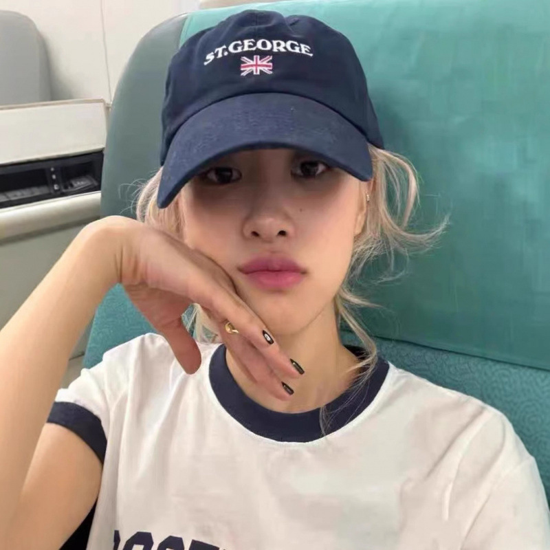 Bm Style Rose Celebrity Same Style St. Embroidered Bm Baseball Cap, Casual Versatile Face-Slimming Sun Hat