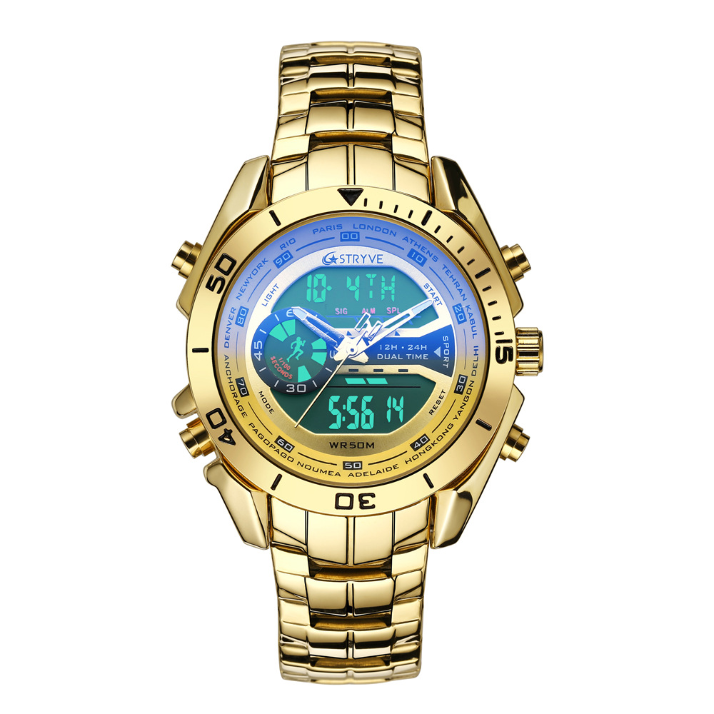 Reloj de acero inoxidable de moda para hombre STRYVE con reloj electrónico de doble pantalla reloj de cuarzo para hombre 8019