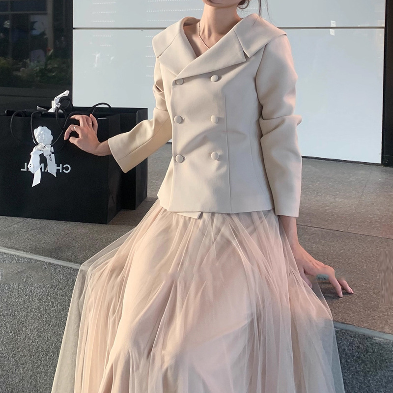法式简约 高干女主~韩版气质收腰显瘦双排扣西装外套2025夏季新款|undefined