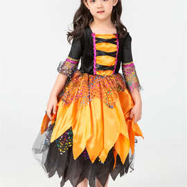 新款欧美万圣节儿童演出服 南瓜女巫蓬蓬裙cosplay舞台话剧表演服