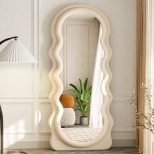 网红波浪全身镜落地镜家用奶油ins风女生卧室穿衣镜高级试衣镜子.