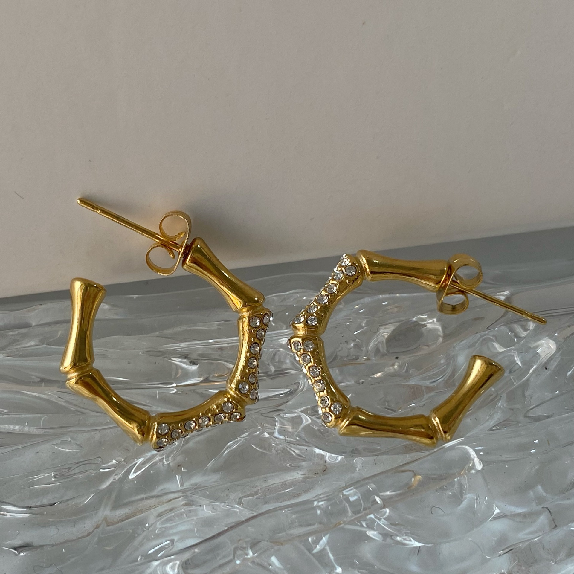 Hexagon Pattern 1 Pair Retro Hexagon Titanium Steel Plating Inlay Zircon 18k Gold Plated Earrings