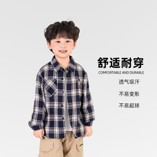 Wind Valley 2025 Spring New Children's Wear Children's Japanese Plaid Shirt All-match Embroidered Bear Shirt for Boys and Girls