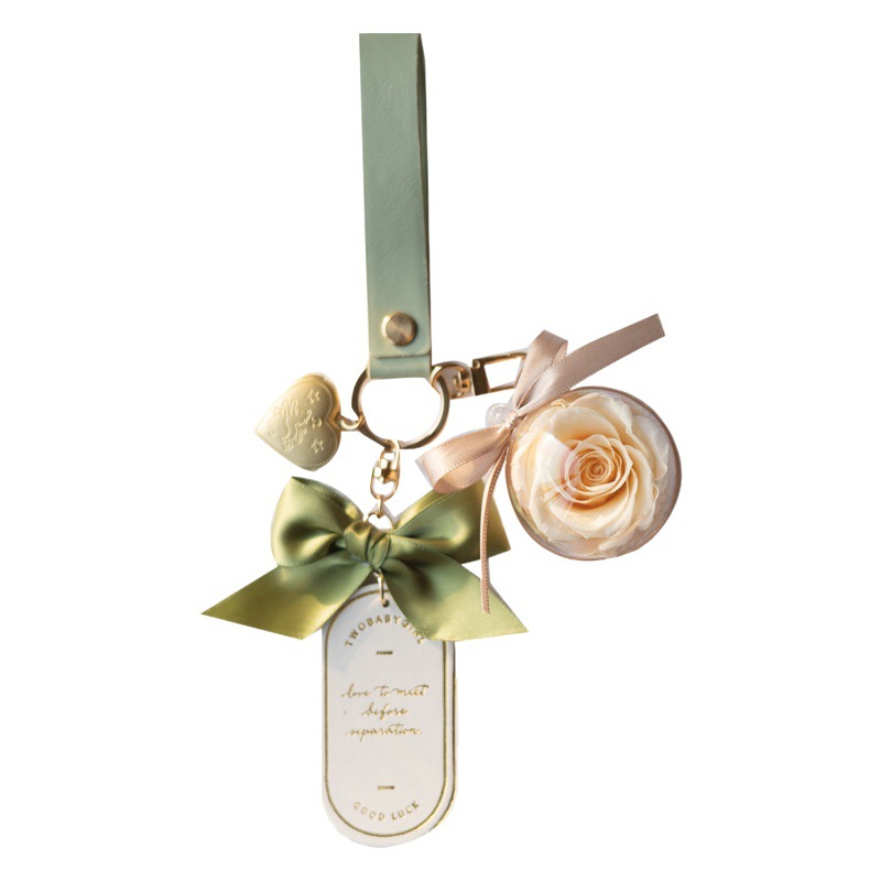 Cruz-frontera Amazon eterna flor llavero terminado Austin Rosa caja de regalo bolsa colgante de cuero marcador colgante