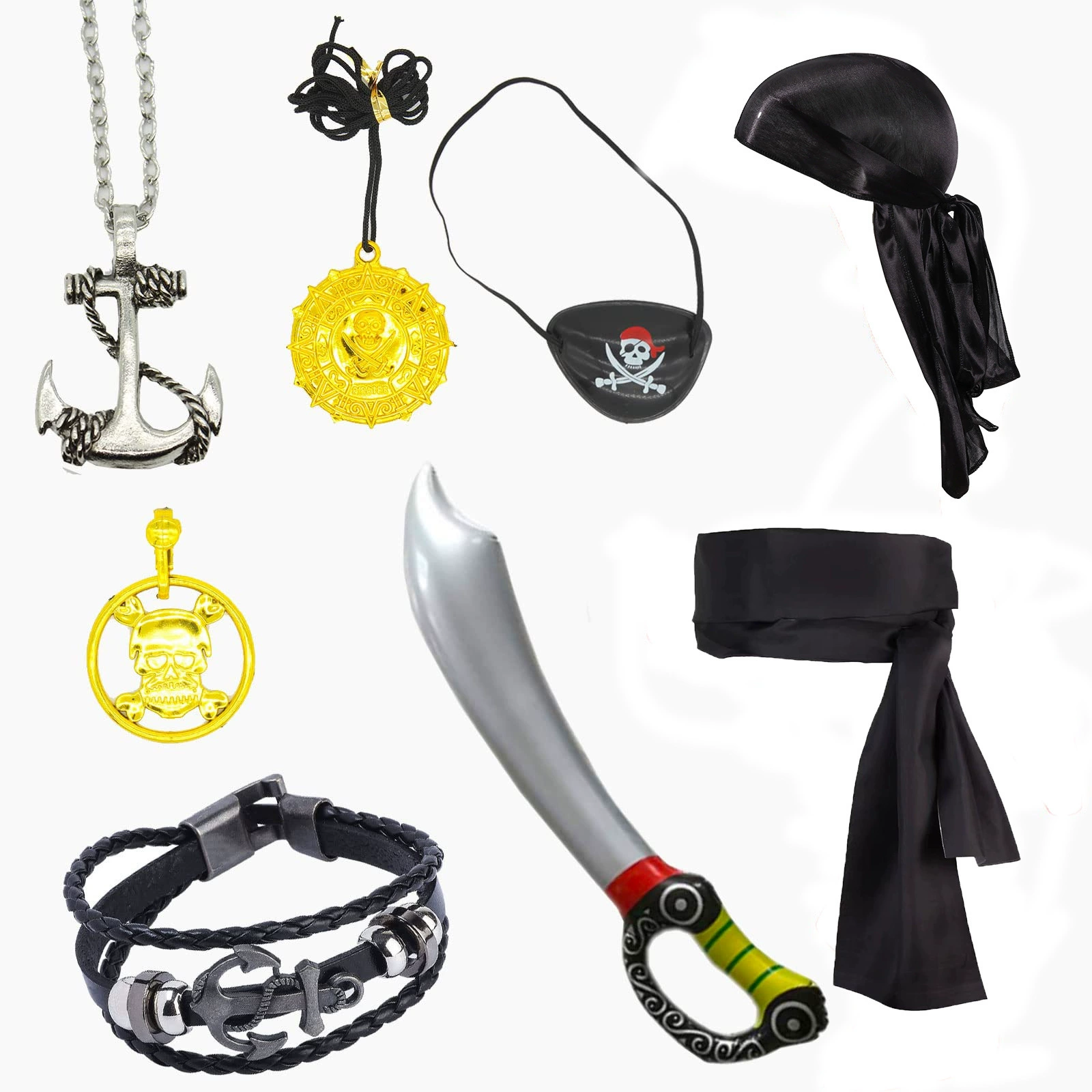 Пиратский тюрбан Талия шарф маска для глаз якорь ожерелье шляпа серьги кольцо браслет вечерние костюмы Хэллоуин аксессуары для макияжа