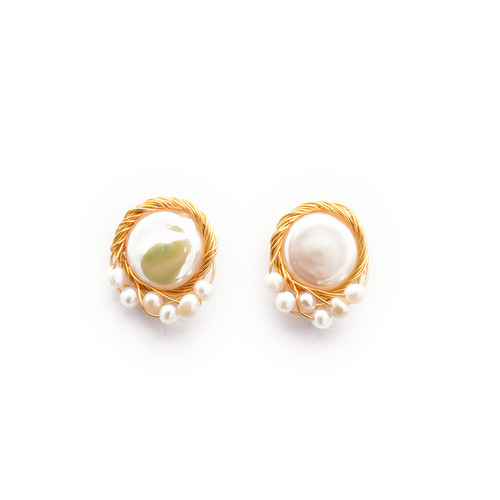 Natural Pearl Earrings High-end Baroque Pearl 925 Silver Needle Earrings Niche Design Retro Jewelry Wholesale