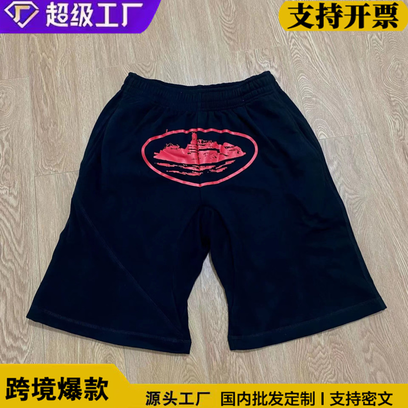 Men's and Women's Corteiz Ship-Themed American-Style Printed Logo Shorts, Trendy High Street Hip-Hop Skate Casual Sweatpants