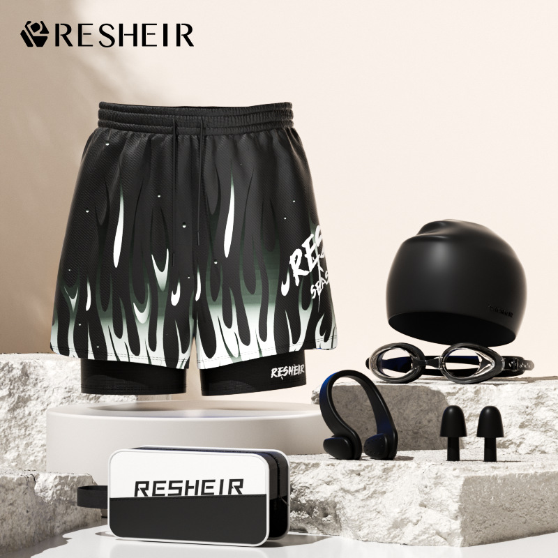 야간 수영 트렁크 + 수영 모자 + 수영 고글 + 코 클립 귀마개 + 수영 가방 6종 세트