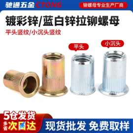 厂家直销彩锌平头竖条纹铆螺母M6