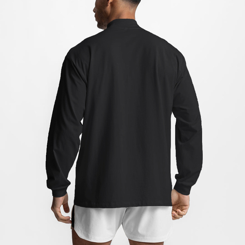 Herren Fitness Langarm T-Shirt Herbst und Winter lockerer High-Neck Muscle Hoodie Freizeit Sport Trainingskleidung_voghion.com