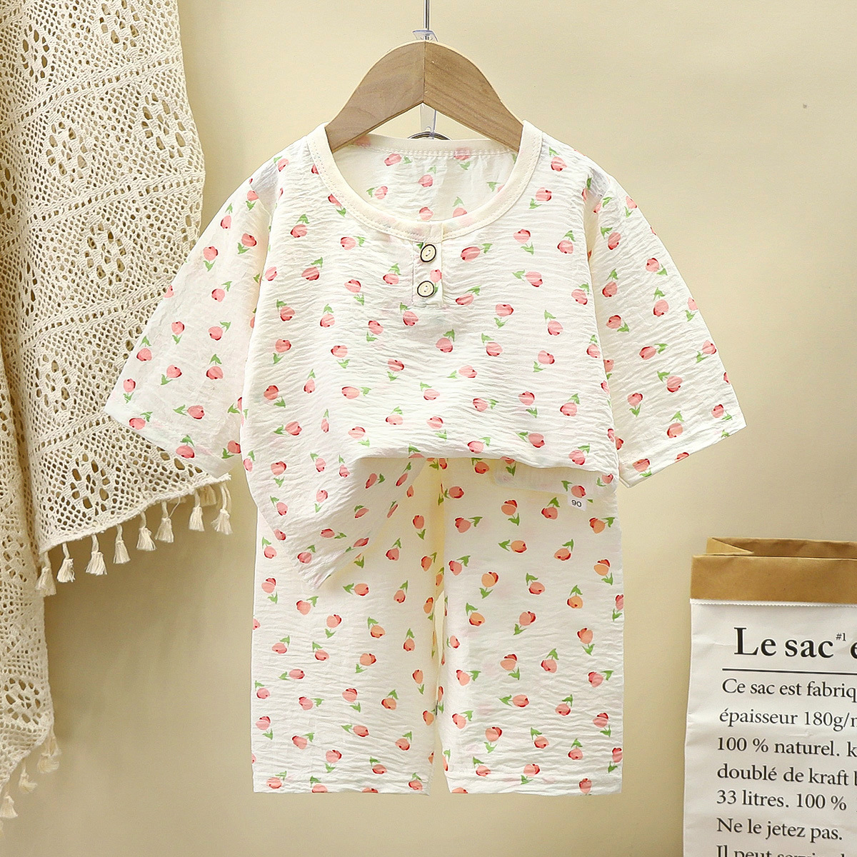Ropa de hogar de verano para niños Pijamas finos para niños Ropa de aire acondicionado para niños pequeños Traje de manga coreana informal para niñas