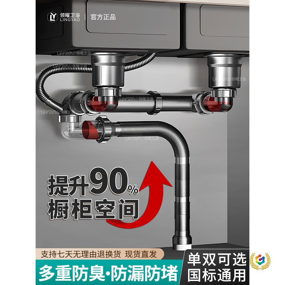 厨房水槽洗菜盆下水管配件水池排水管道下水器全套装通用防臭管子