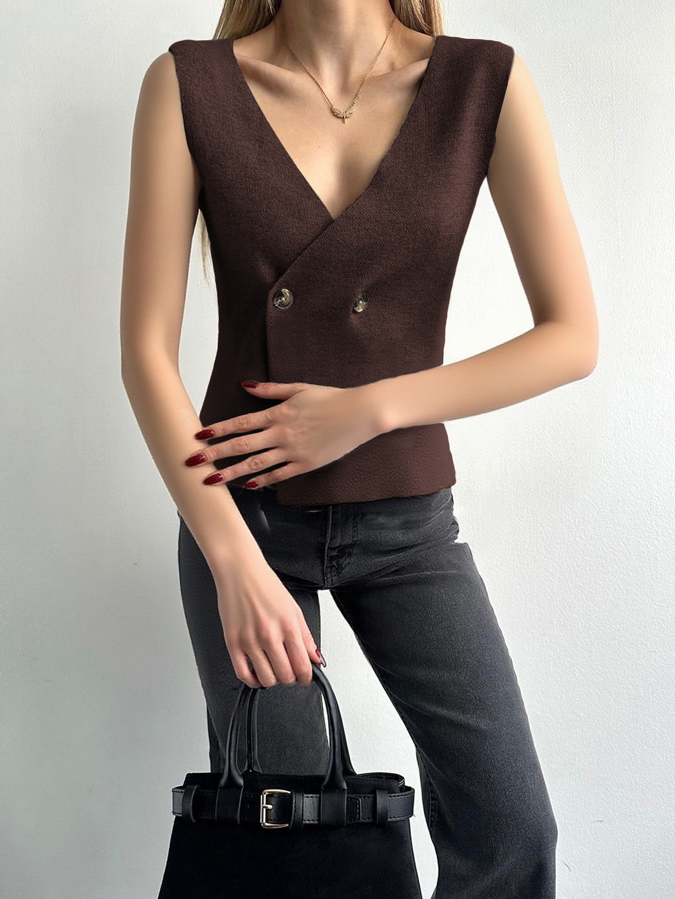 Women's Elegant Versatile Wool Vest Top Jacket European American Style Fall Winter Outerwear_ecoleips.com