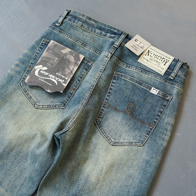 Vintage jeans nostálgicos japoneses sin bala ocio lavado con agua, tubo recto azul americano pantalones de hombre