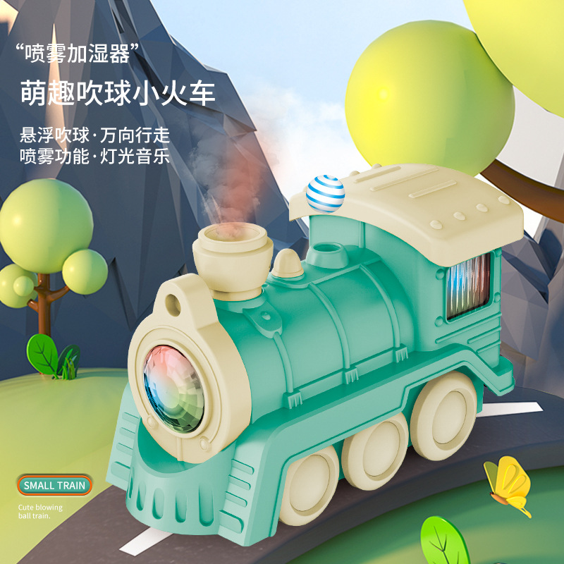 La suspensión creativa de los niños transfronterizos que sopla el tren de la bola sonido y la música ligera rocían la parada eléctrica del juguete de los niños al por mayor