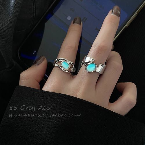 Opal stone open adjustment ring for women ins cold style niche design index finger ring versatile fashion personalized ring
