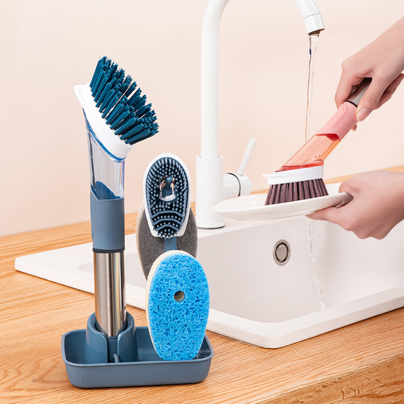 Household Pot Brush Artifact Kitchen Cleaning Long Handle Pot Washing Brush Lazy Dishwashing Liquid Descaling Oil Stain Pot Washing Brush