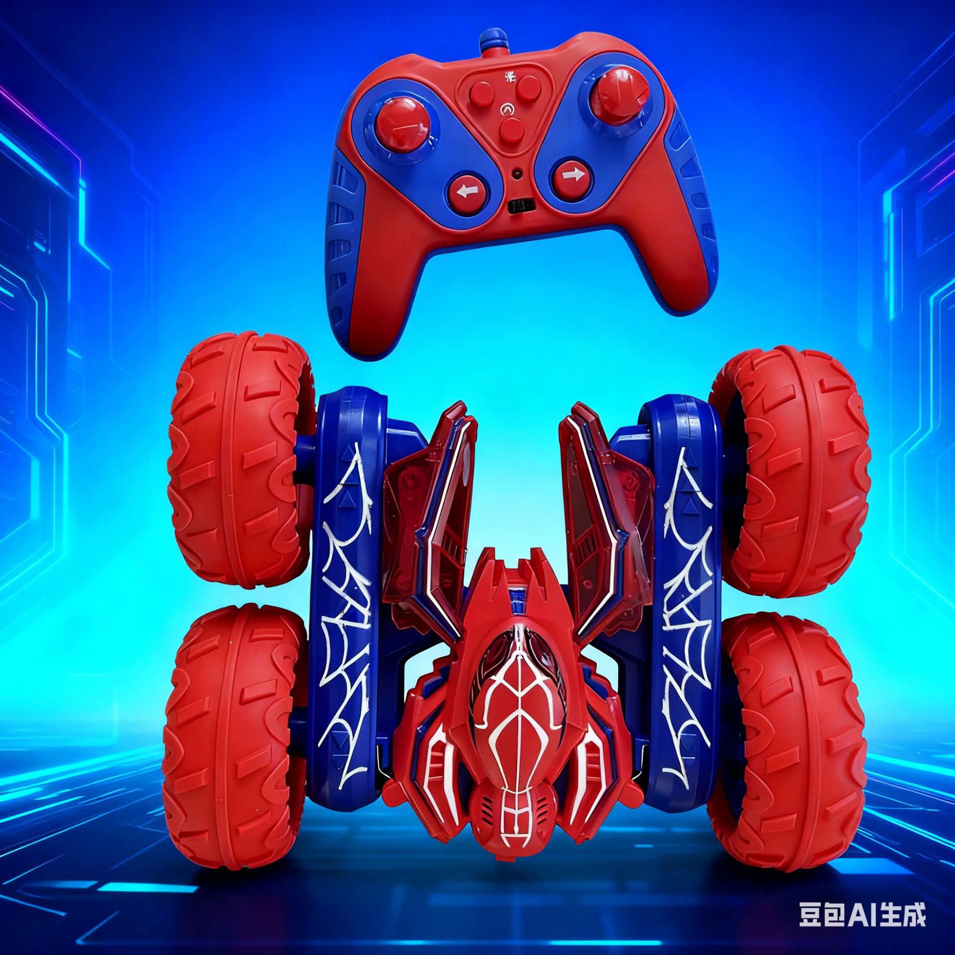 Fábrica al por mayor transfronteriza acrobacias para niños coche de control remoto Amazon rojo y azul cuatro ruedas coche de juguetes eléctricos para niños