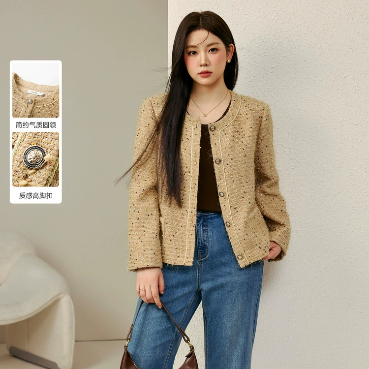 Великое шоу большого размера женская модная элегантная, легкая роскошь, дикая куртка с круглым вырезом жирная mm2024 осенний новый