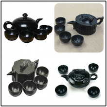 墨玉茶具批发 蛇纹石玉墨绿玉茶具套装 玉石杯子玉壶会销礼品