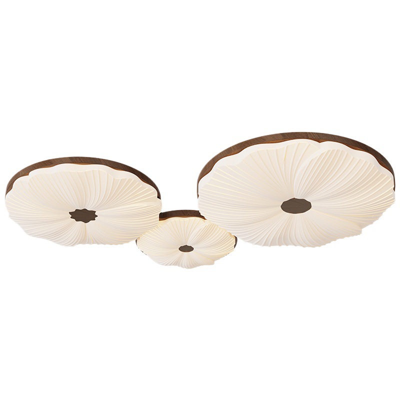 Lámpara de techo de dormitorio simple estilo antiguo retro redondo flor de nogal lámpara de dormitorio principal luz de habitación de viento silencioso 2025