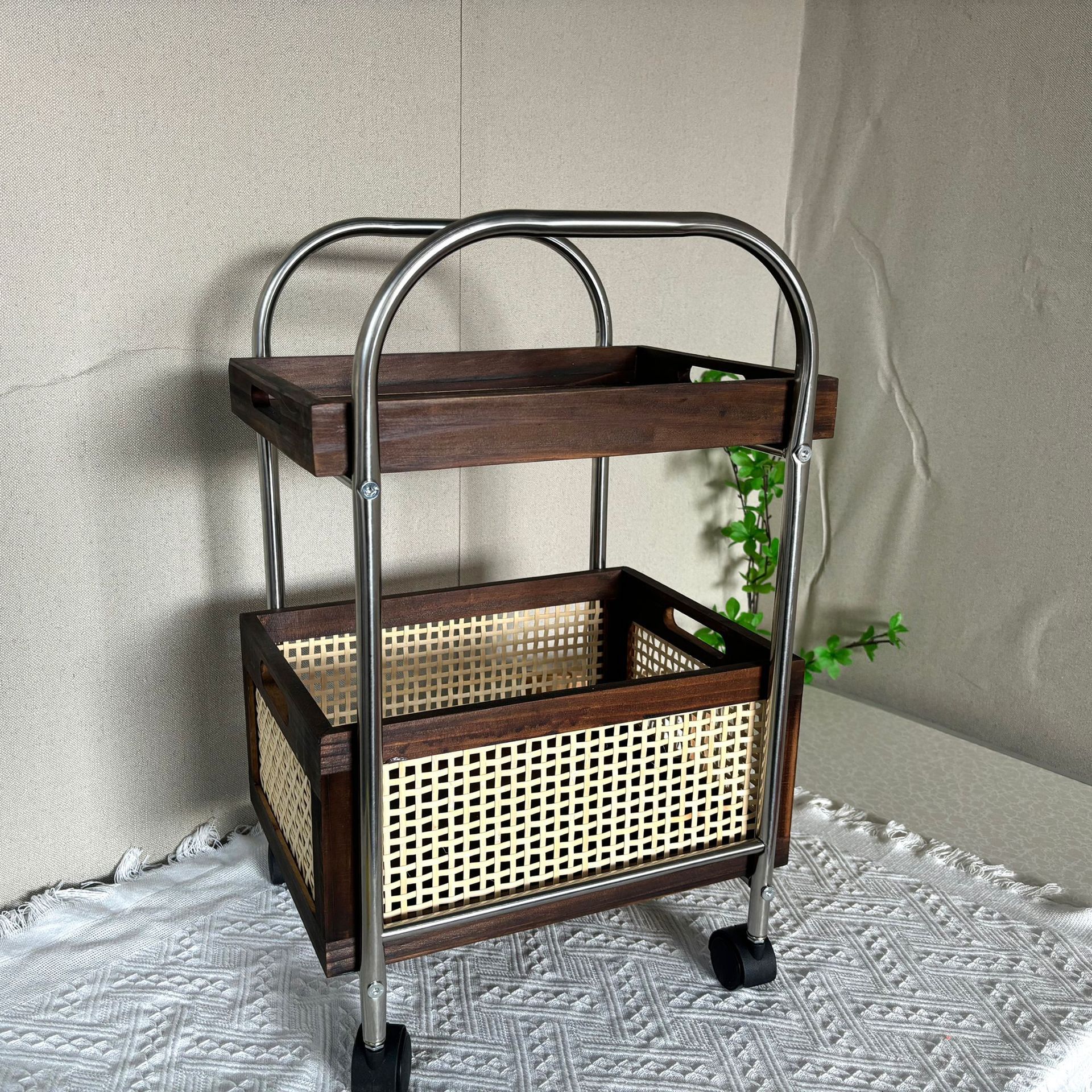 Cesta de bocadillos móvil para el hogar de bricolaje, cochecito con ruedas, sala de estar, interior nórdico, sofá móvil de la Edad Media, mesa de centro