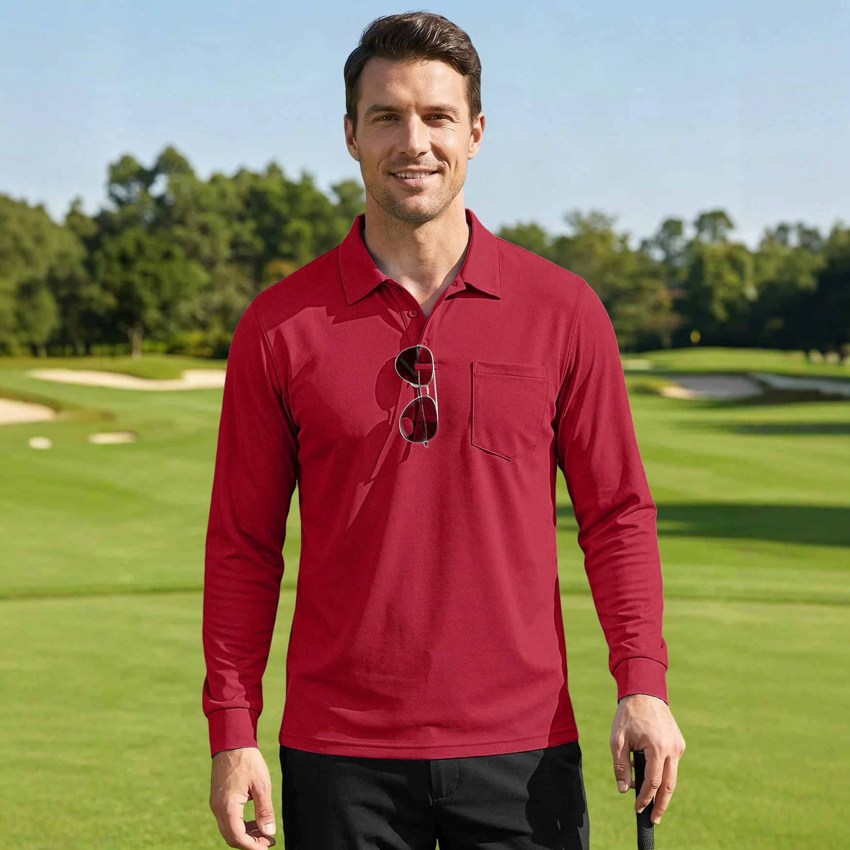 Transfronterizo Amazon manga larga camiseta suelta con collar camiseta hombre Europa y América otoño nuevo estilo al aire libre táctico polo hombre