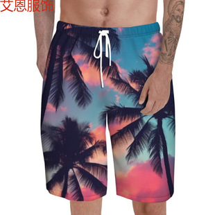 Cross-Border Manufacturer Direct Sales Printed Quarter Pants Men's Hawaiian Beach Pants Large Size Seaside Vacation Quarter Pants