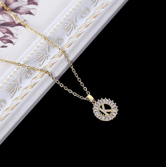 Copper small pendant with letters with zircon