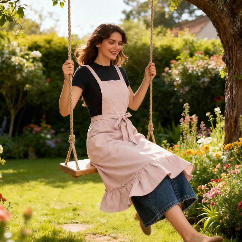 New Korean-Style Cotton and Linen Apron, Retro Artistic Apron, Flower Shop and Nail Salon Work Uniform for Women, Breathable and Suitable for Home Use