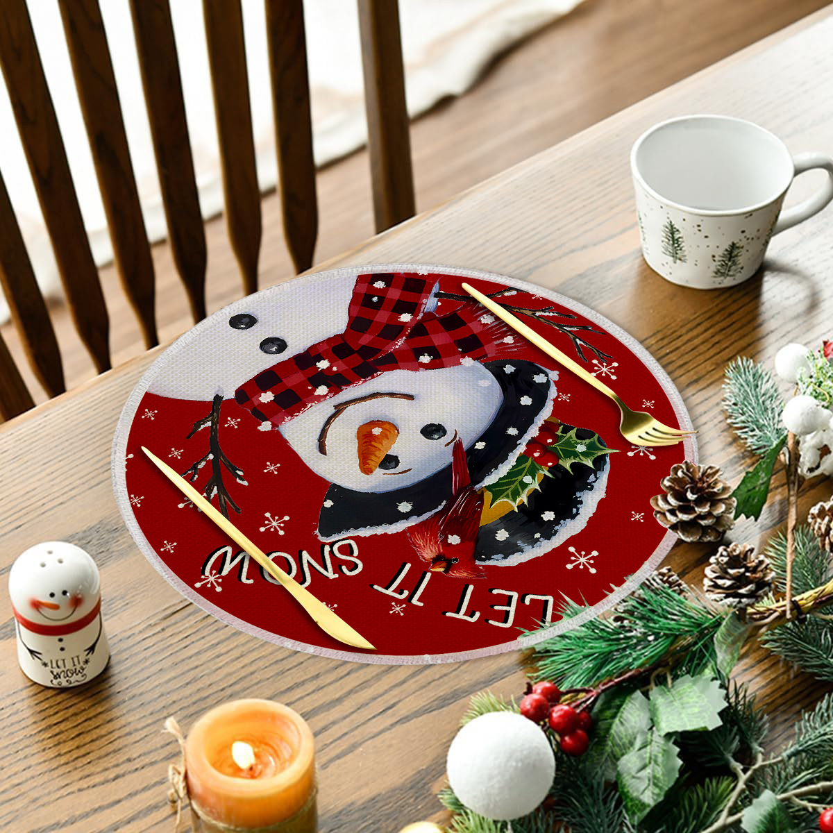 Set de table rond de noël en lin résistant à la chaleur_voghion.com