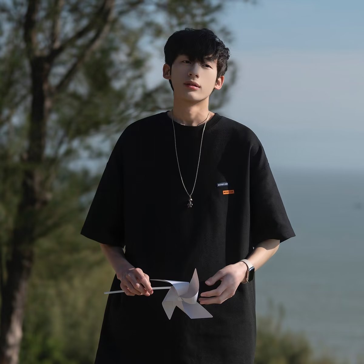 跨境东南亚中长款大码韩版夏装印花新款短袖t恤男宽松上衣港风女