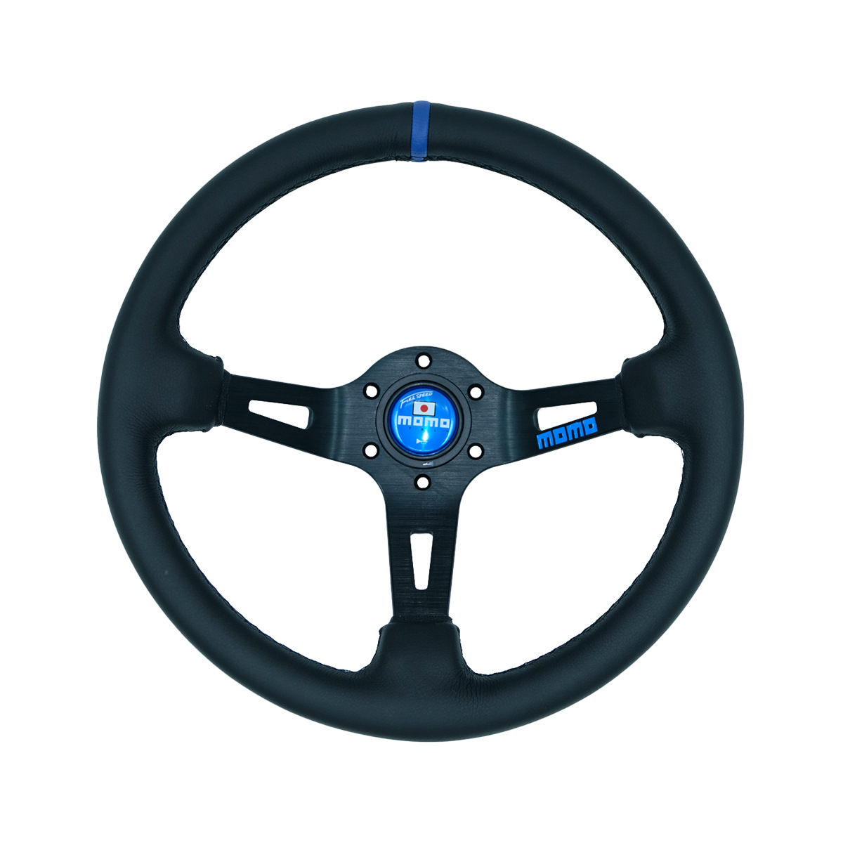 Wheel Universal Deep – Universal Steering wheel - genuine-leather-blue-ring-black-stitching
