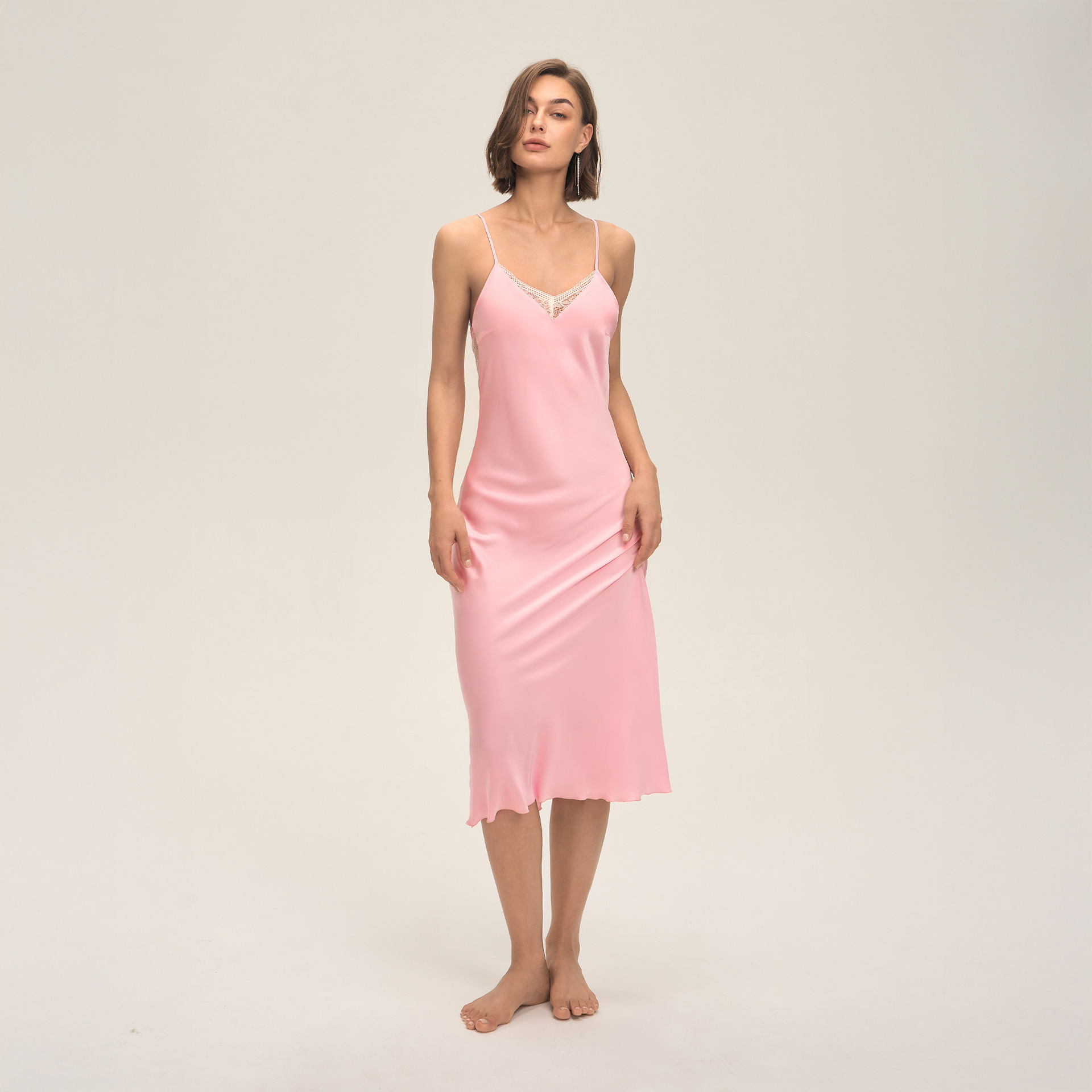 Amazon transfronterizo nuevo satén de chiffón de espalda de encaje vestido de dormir largo verano sexy ropa para el hogar CQ3923