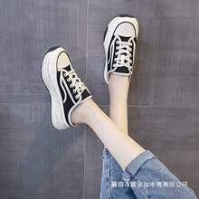 包头半拖鞋女秋外穿2025新款松糕底增高休闲懒人半托帆布拖鞋