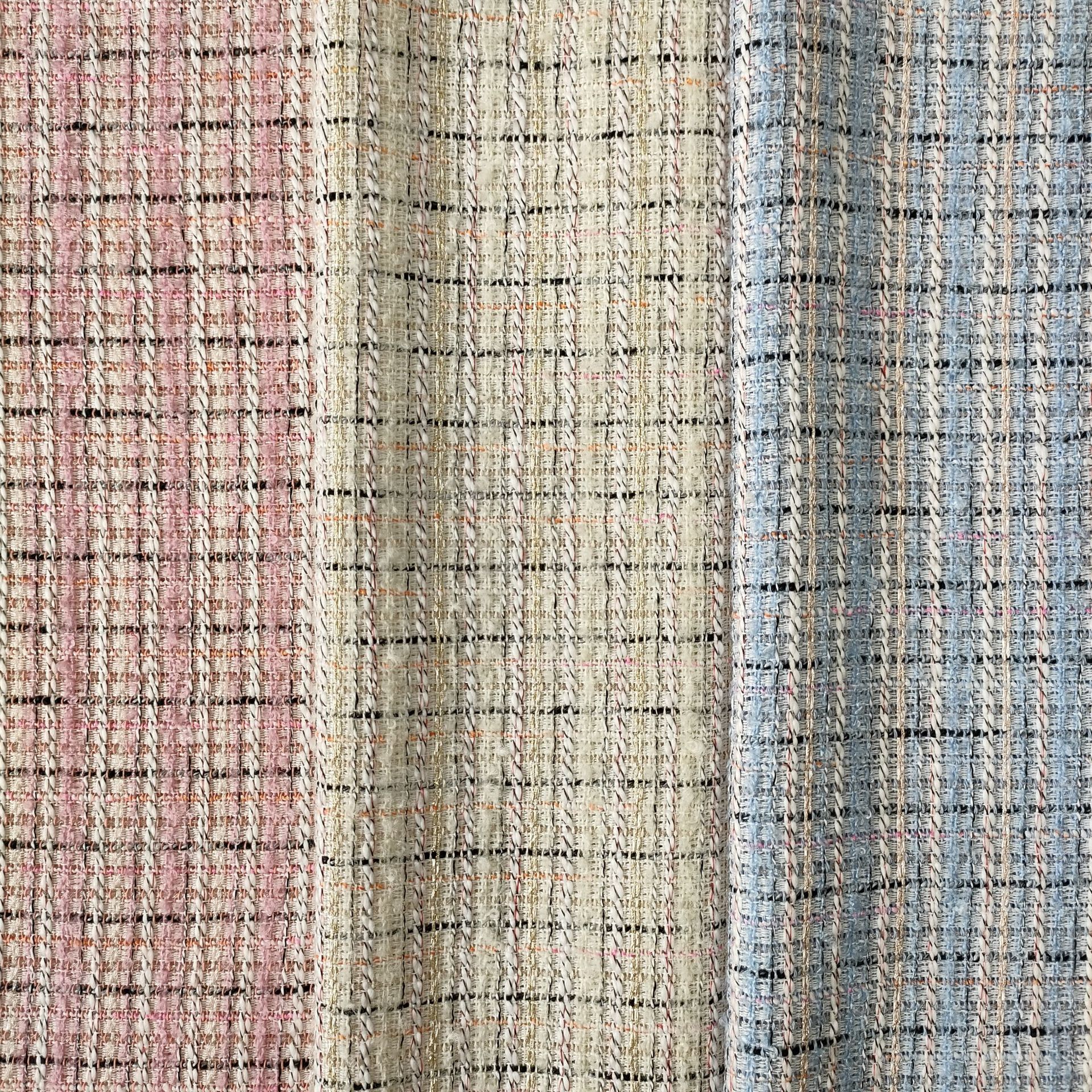 卓曦纺织|春夏新款小香风编织粗花呢格子服装箱包面料现货|ru