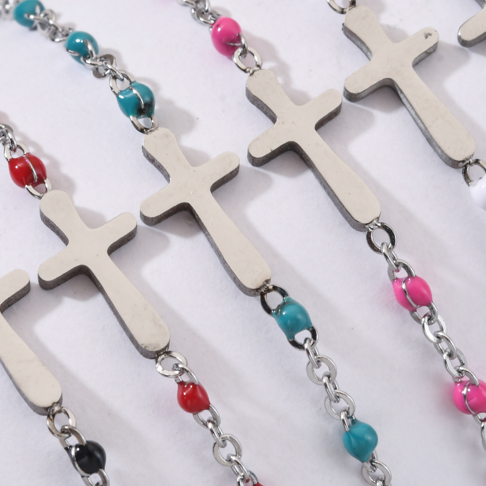 10g Weight Bracelets Classification 1 Piece Quantity Daily Occasion Stainless Steel Material Cross Pattern Women's Gender Enamel, Plating Design Simple Style Style Simple Style Cross Stainless Steel Enamel Plating Bracelets 1