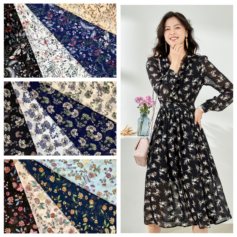 high quality Chiffon cloth printing Broken flowers 2021 new pattern Dress shirt clothing Fabric goods in stock supply
