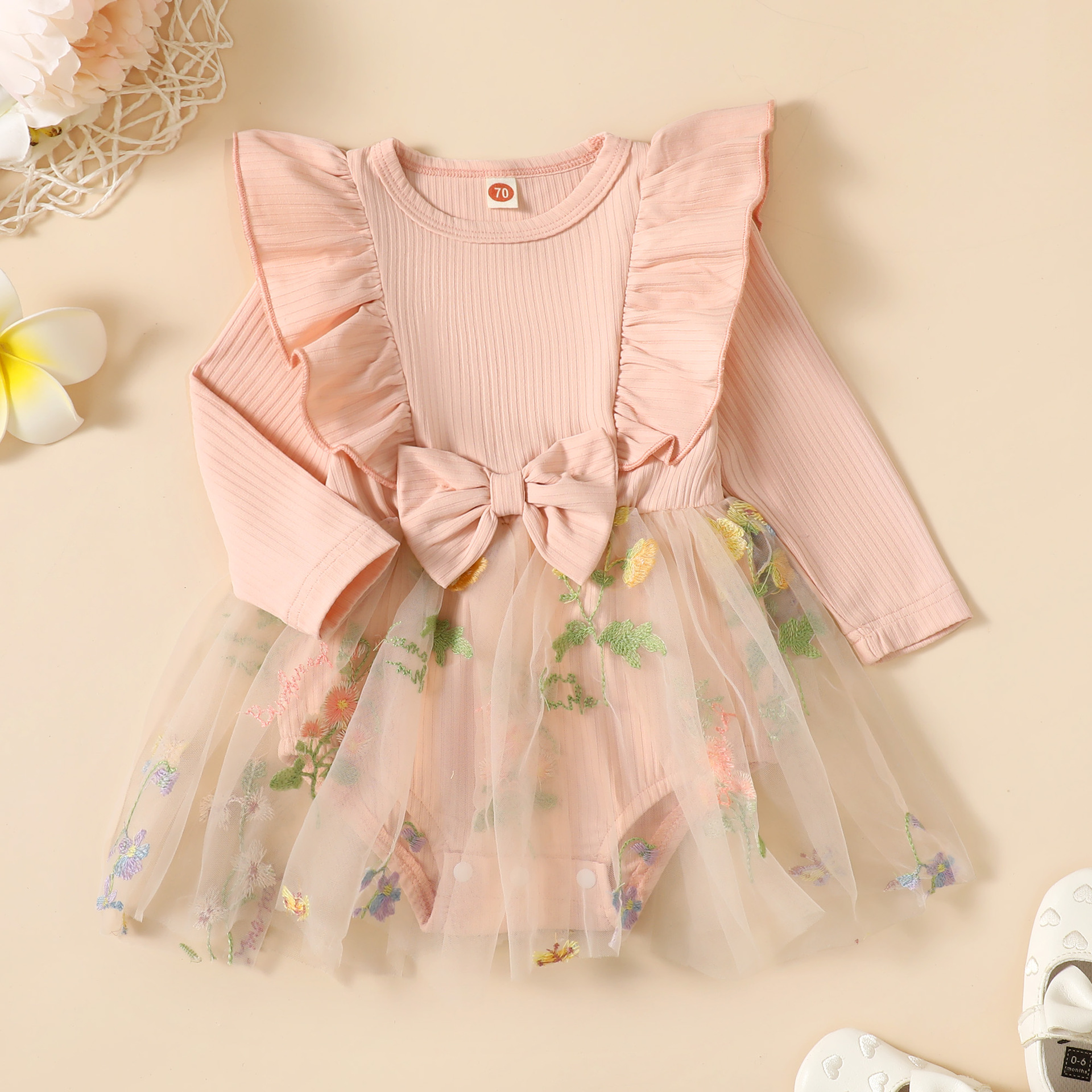 Pit manga larga flor entrepierna falda de gasa